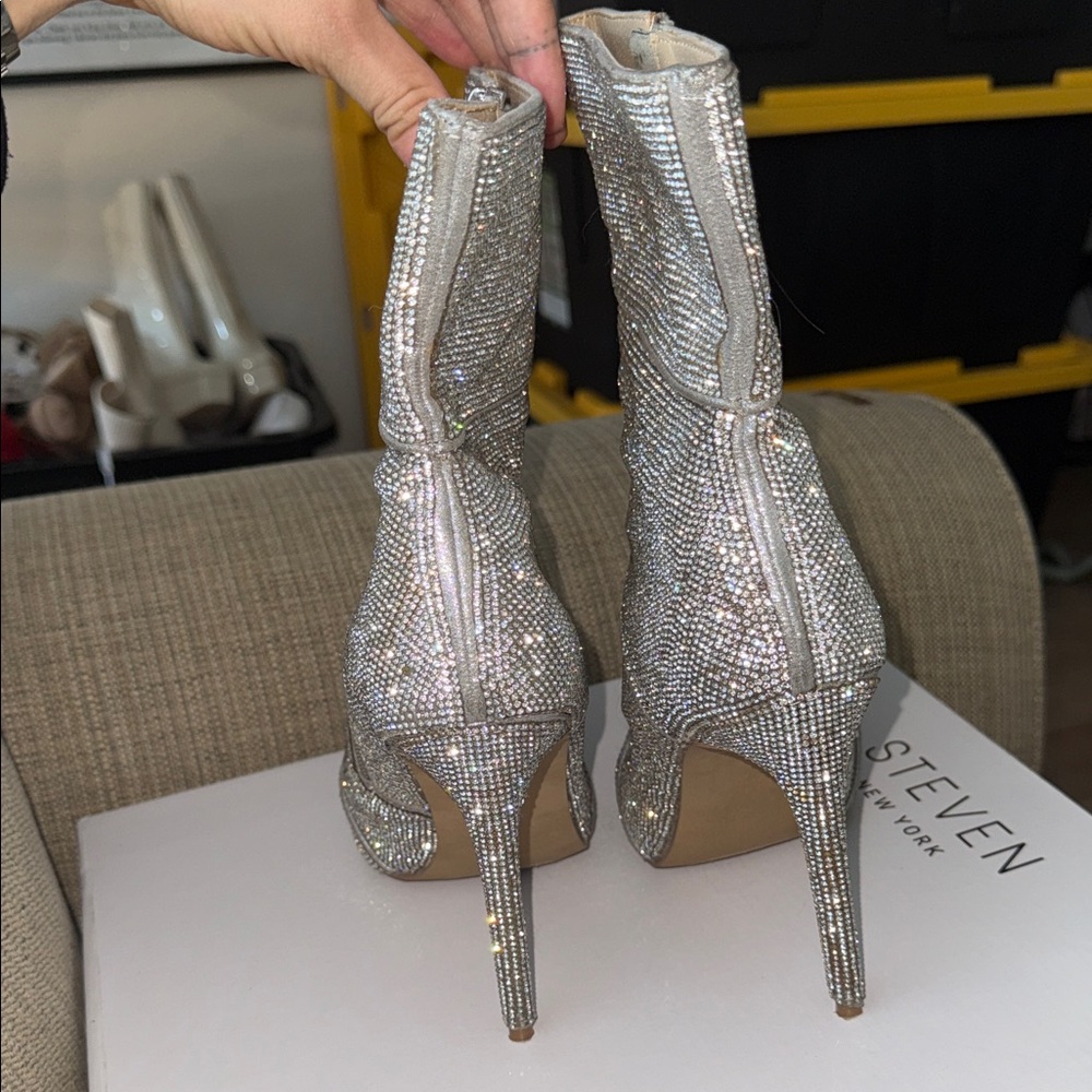 Silver Steve Madden Rhinestone Boots - Picture 5 of 8